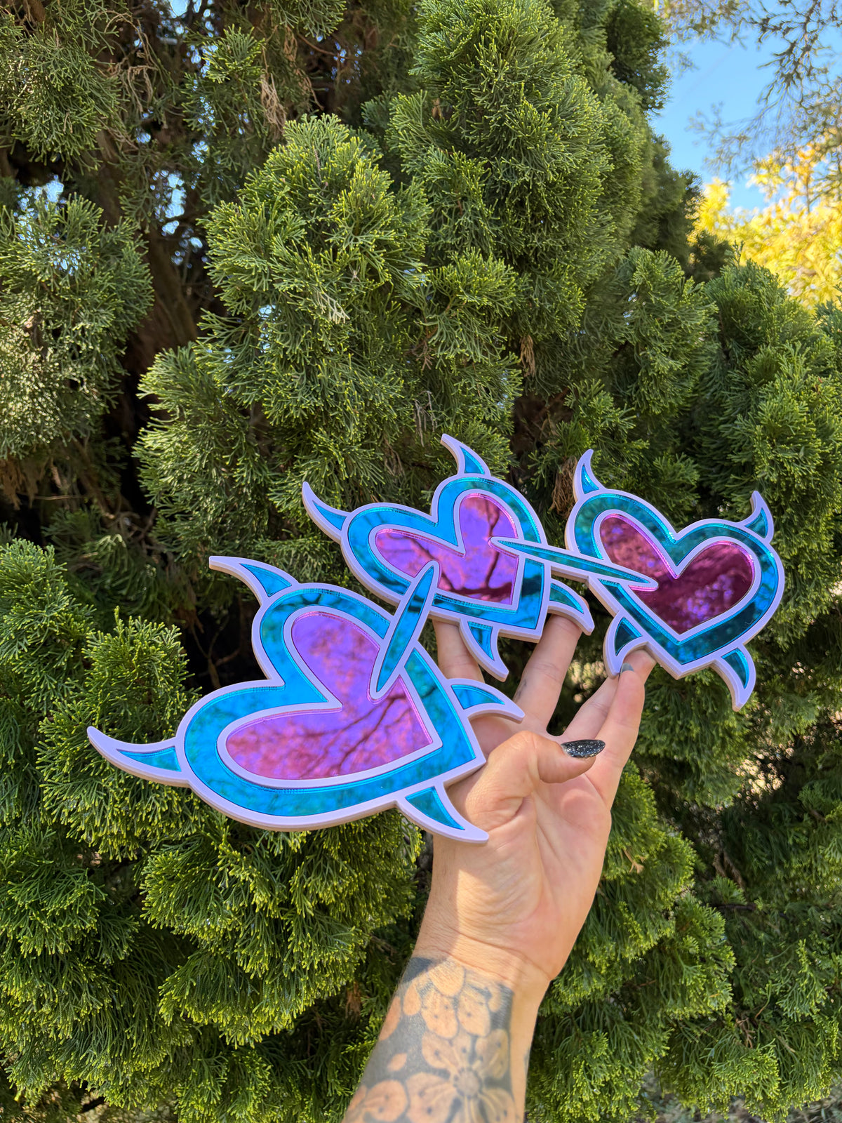 Spike Heart Chain Purple - Mirror Acrylic Wall Art