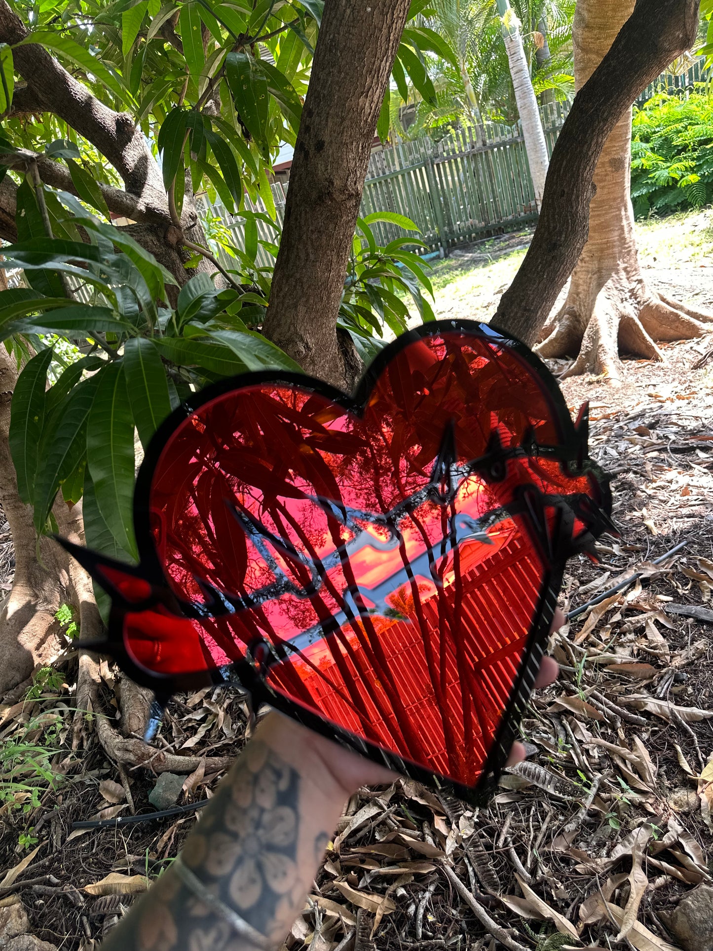 Tattoo Heart Mirror with Thorns Wall Art