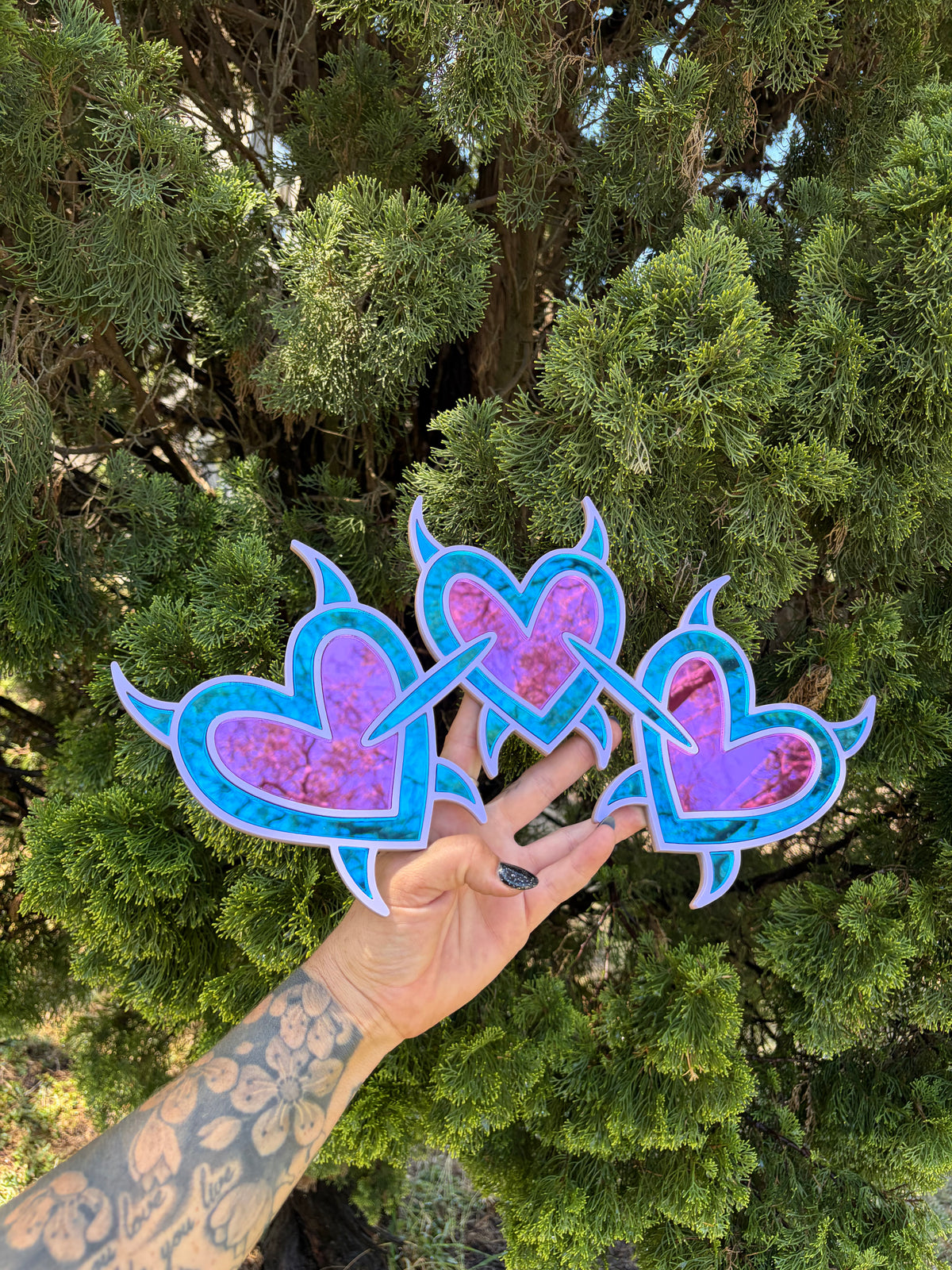 Spike Heart Chain Purple - Mirror Acrylic Wall Art