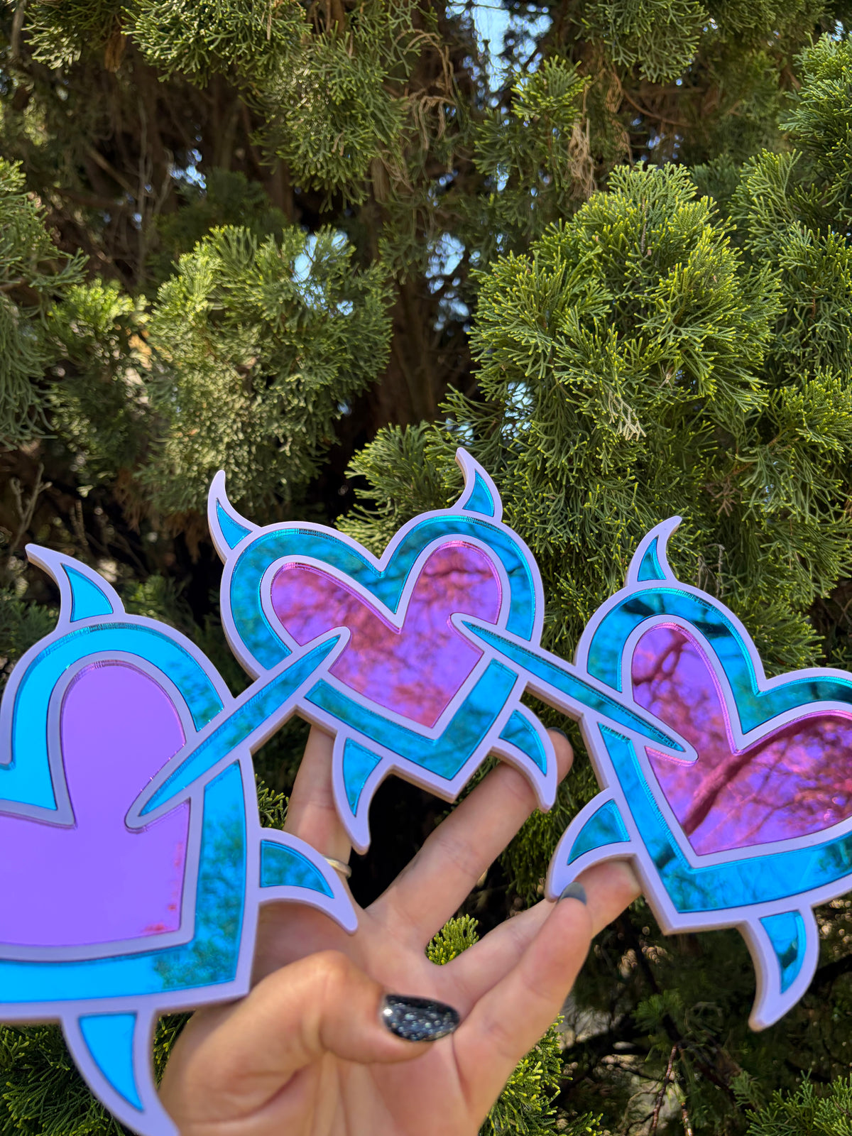Spike Heart Chain Purple - Mirror Acrylic Wall Art