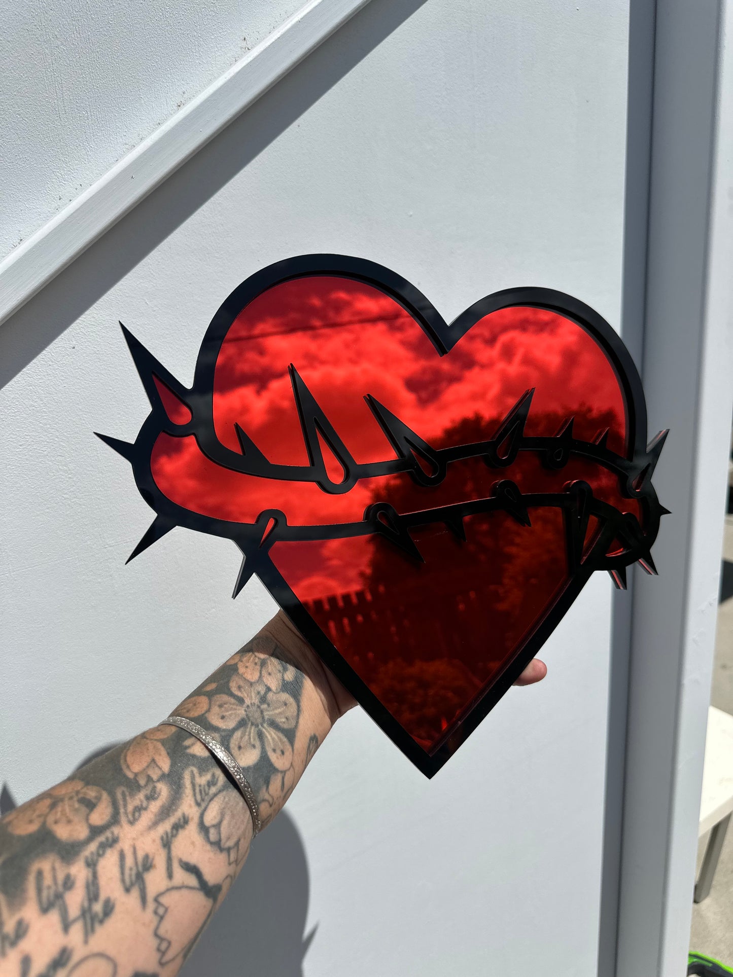 Tattoo Heart Mirror with Thorns Wall Art
