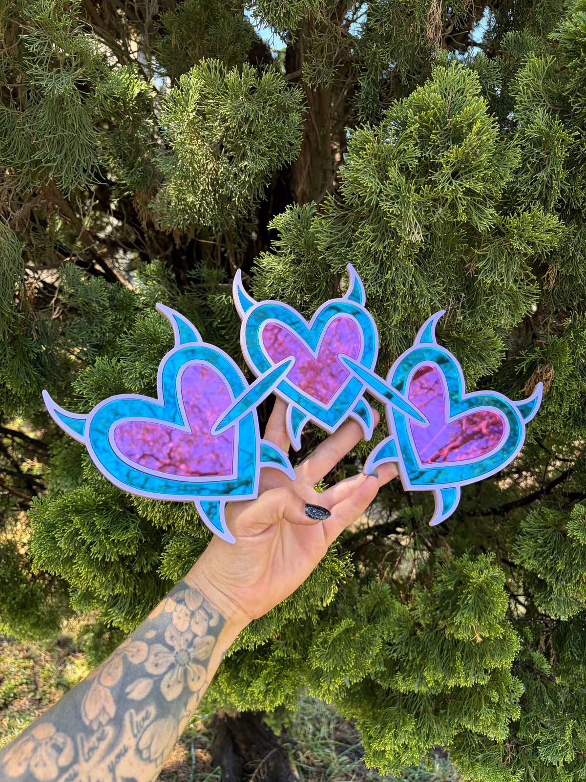 Spike Heart Chain Purple - Mirror Acrylic Wall Art