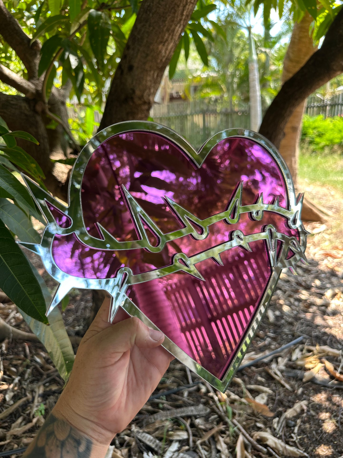 Tattoo Heart Mirror with Thorns Wall Art
